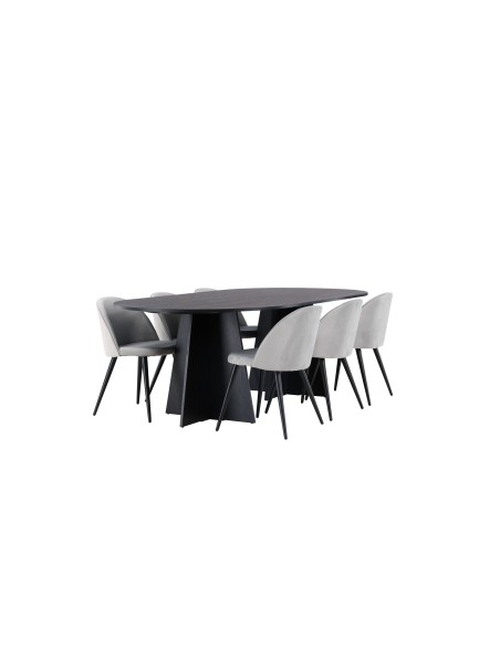 Matgrupp Bootcut med Velvet matstolar, 230 × 115 cm