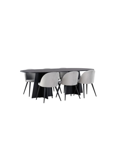Matgrupp Bootcut med Velvet matstolar, 230 × 115 cm