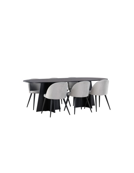 Matgrupp Bootcut med Velvet matstolar, 230 × 115 cm