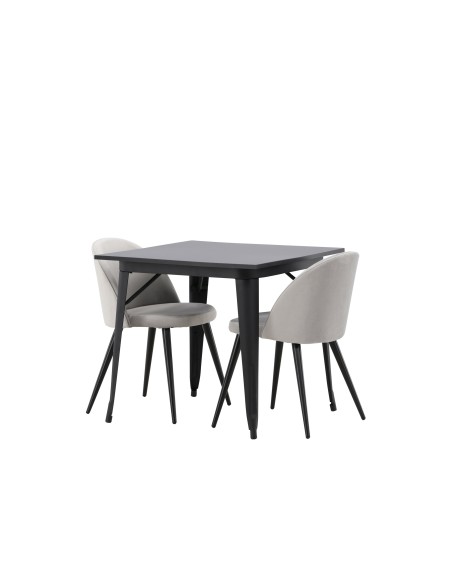 Matgrupp Tempe med Velvet matstolar, 80 × 80 cm