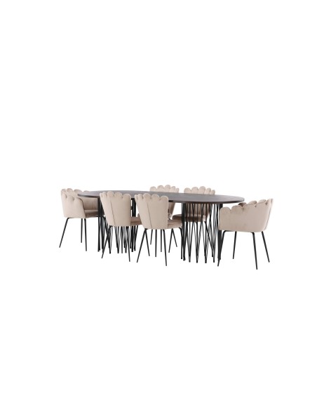 Matgrupp Stone med Limhamn matstolar, 220 × 100 cm