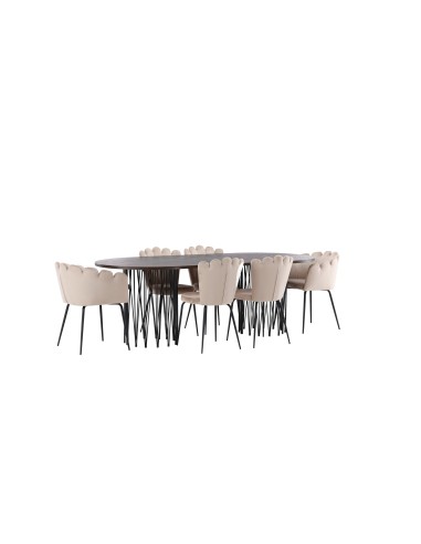 Matgrupp Stone med Limhamn matstolar, 220 × 100 cm