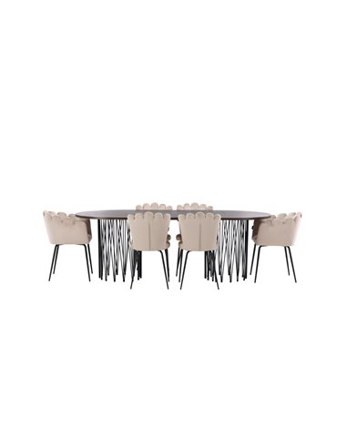 Matgrupp Stone med Limhamn matstolar, 220 × 100 cm