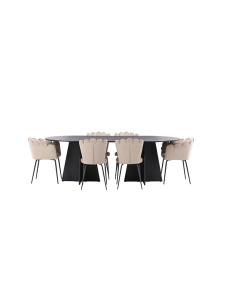 Matgrupp Bootcut med Limhamn matstolar, 230 × 115 cm