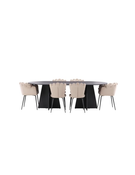 Matgrupp Bootcut med Limhamn matstolar, 230 × 115 cm
