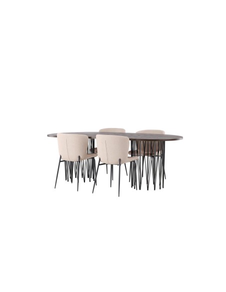 Matgrupp Stone med Modesto matstolar, 220 × 100 cm