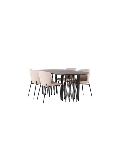 Matgrupp Stone med Modesto matstolar, 220 × 100 cm