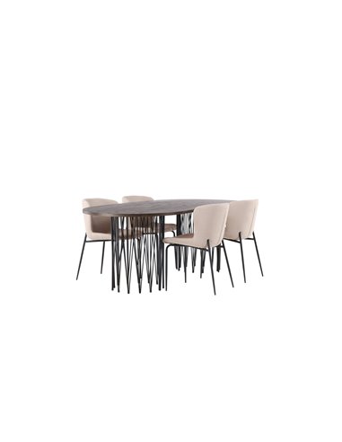 Matgrupp Stone med Modesto matstolar, 220 × 100 cm