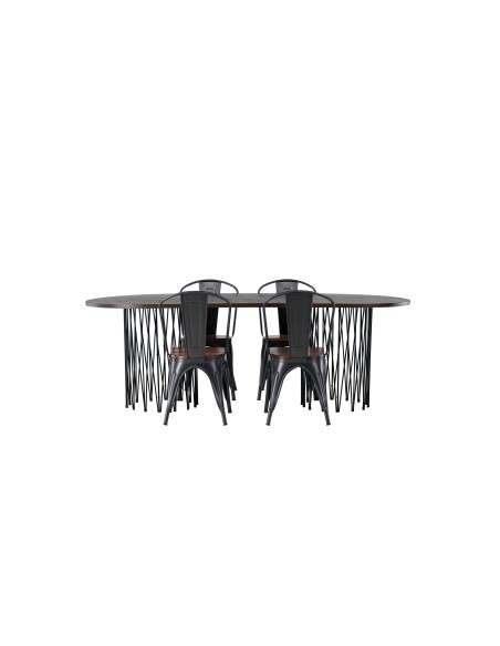 Matgrupp Stone med Tempe matstolar, 220 × 100 cm