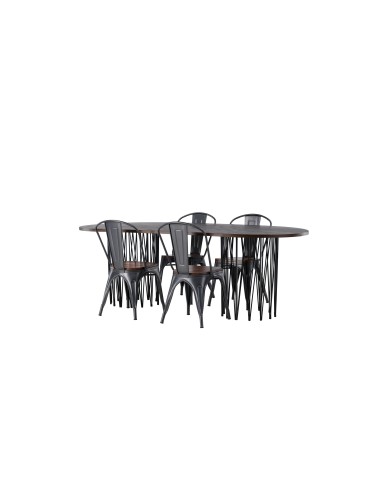 Matgrupp Stone med Tempe matstolar, 220 × 100 cm