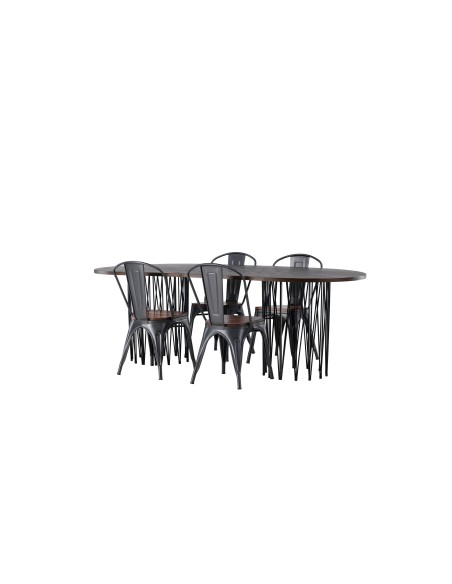 Matgrupp Stone med Tempe matstolar, 220 × 100 cm