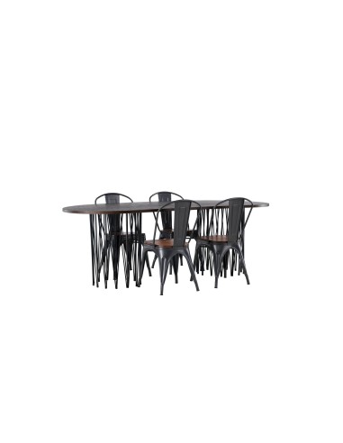 Matgrupp Stone med Tempe matstolar, 220 × 100 cm