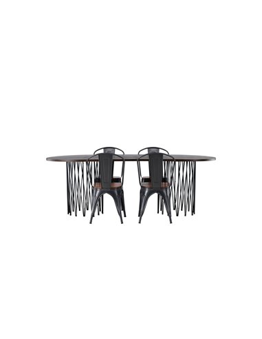 Matgrupp Stone med Tempe matstolar, 220 × 100 cm