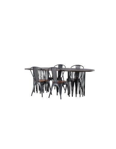 Matgrupp Stone med Tempe matstolar, 220 × 100 cm