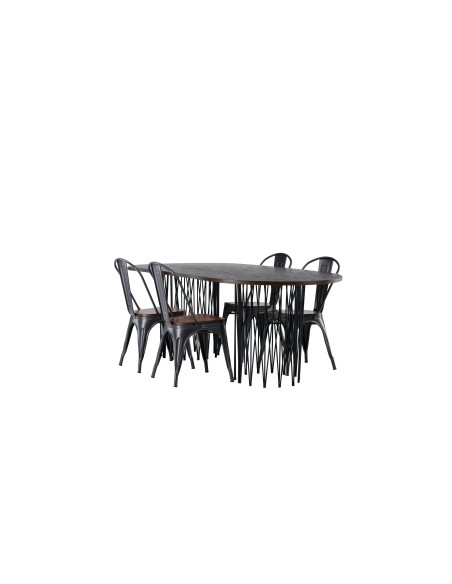 Matgrupp Stone med Tempe matstolar, 220 × 100 cm