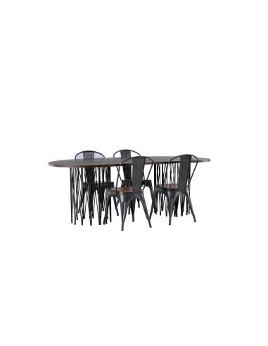 Matgrupp Stone med Tempe matstolar, 220 × 100 cm
