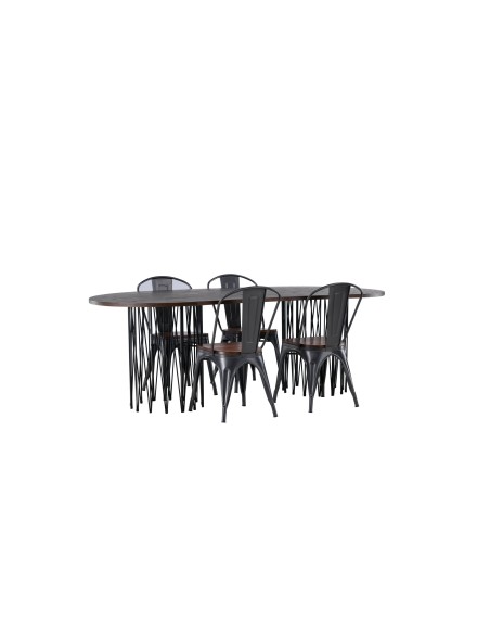Matgrupp Stone med Tempe matstolar, 220 × 100 cm