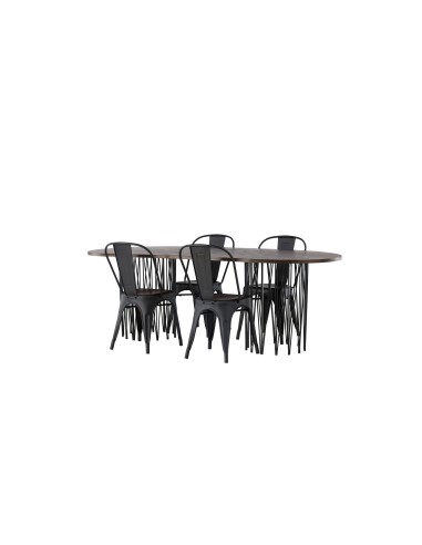 Matgrupp Stone med Tempe matstolar, 220 × 100 cm