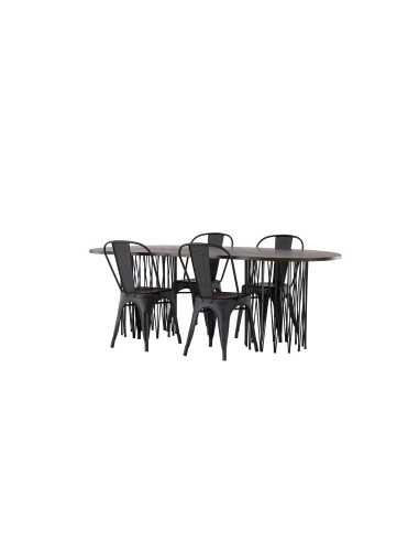 Matgrupp Stone med Tempe matstolar, 220 × 100 cm