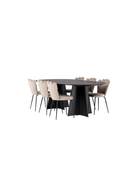Matgrupp Bootcut med Limhamn matstolar, 230 × 115 cm