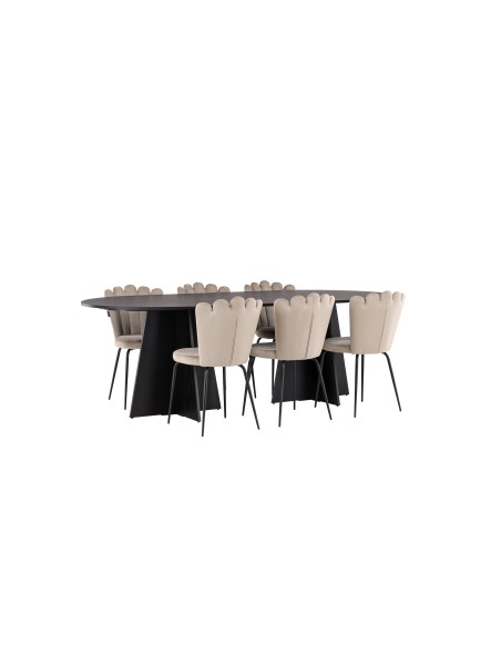 Matgrupp Bootcut med Limhamn matstolar, 230 × 115 cm
