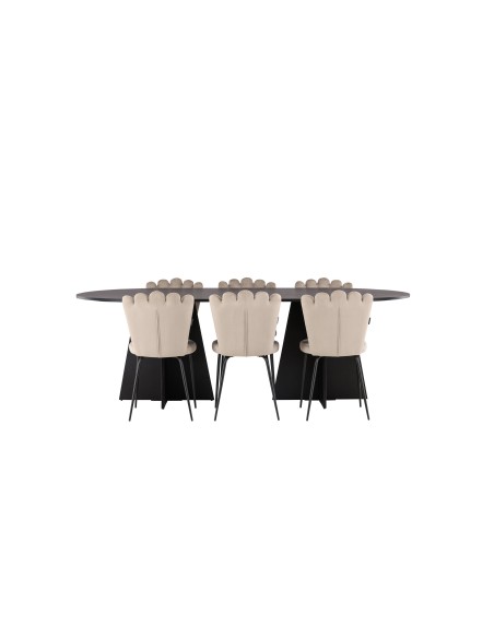 Matgrupp Bootcut med Limhamn matstolar, 230 × 115 cm