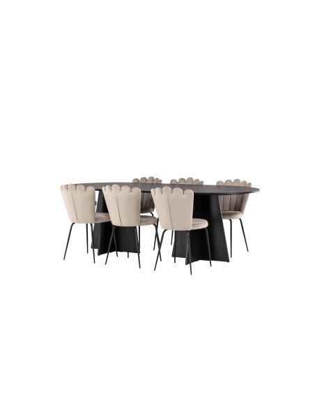Matgrupp Bootcut med Limhamn matstolar, 230 × 115 cm