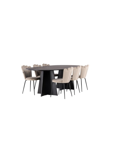 Matgrupp Bootcut med Limhamn matstolar, 230 × 115 cm