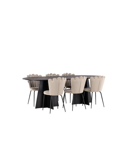 Matgrupp Bootcut med Limhamn matstolar, 230 × 115 cm