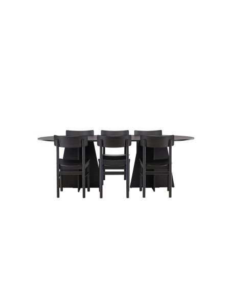 Matgrupp Bootcut med Montros matstolar, 230 × 115 cm