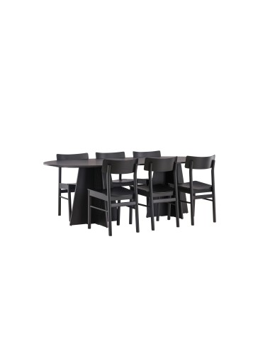 Matgrupp Bootcut med Montros matstolar, 230 × 115 cm