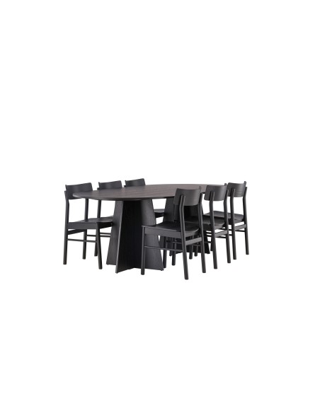 Matgrupp Bootcut med Montros matstolar, 230 × 115 cm