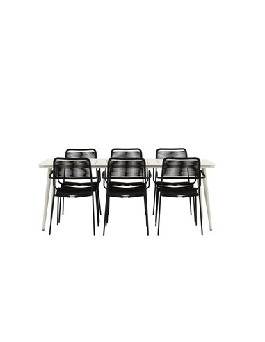 Matgrupp Lina med Lindos matstolar, 200 × 90 cm, Beige/Svart