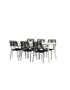 Matgrupp Lina med Lindos matstolar, 200 × 90 cm, Beige/Svart 2