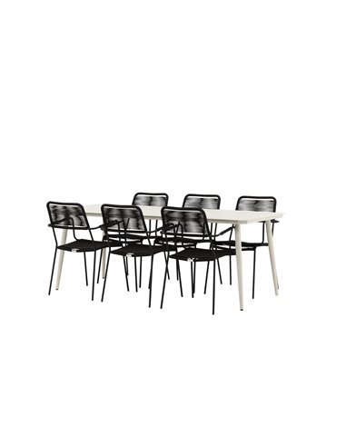 Matgrupp Lina med Lindos matstolar, 200 × 90 cm, Beige/Svart