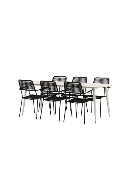 Matgrupp Lina med Lindos matstolar, 200 × 90 cm, Beige/Svart