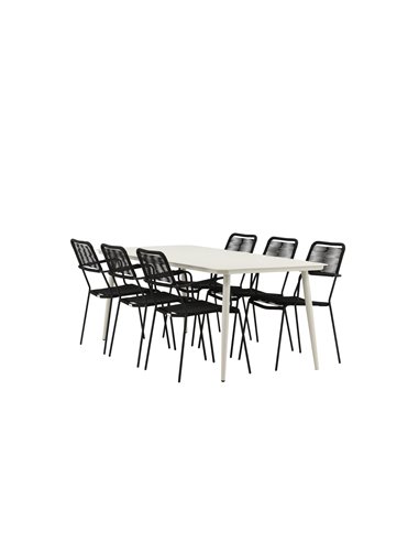 Matgrupp Lina med Lindos matstolar, 200 × 90 cm, Beige/Svart