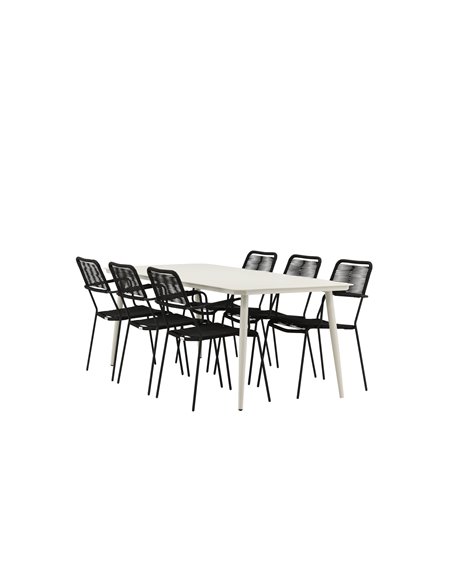 Matgrupp Lina med Lindos matstolar, 200 × 90 cm, Beige/Svart