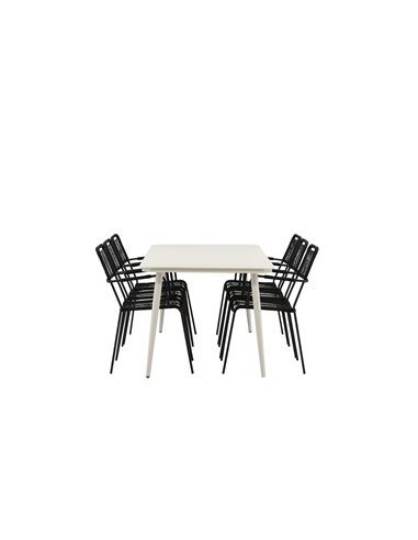 Matgrupp Lina med Lindos matstolar, 200 × 90 cm, Beige/Svart