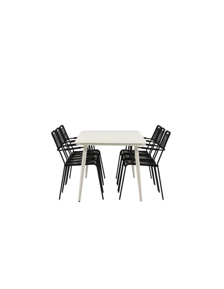 Matgrupp Lina med Lindos matstolar, 200 × 90 cm, Beige/Svart