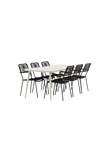 Matgrupp Lina med Lindos matstolar, 200 × 90 cm, Beige/Svart