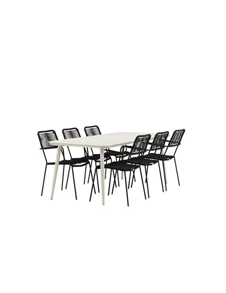 Matgrupp Lina med Lindos matstolar, 200 × 90 cm, Beige/Svart