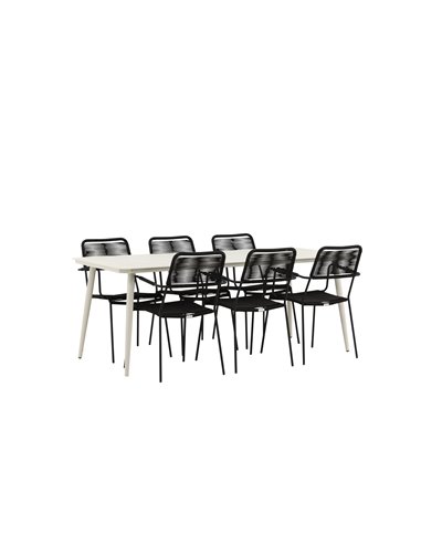 Matgrupp Lina med Lindos matstolar, 200 × 90 cm, Beige/Svart