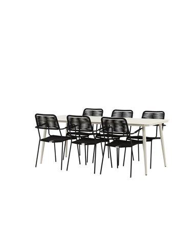 Matgrupp Lina med Lindos matstolar, 200 × 90 cm, Beige/Svart
