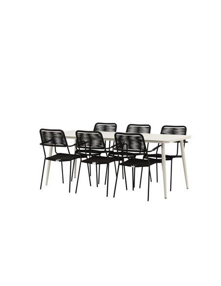 Matgrupp Lina med Lindos matstolar, 200 × 90 cm, Beige/Svart