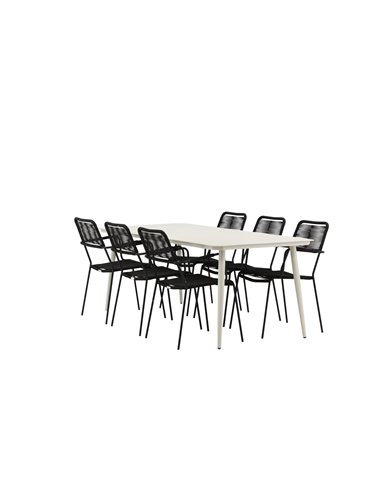 Matgrupp Lina med Lindos matstolar, 200 × 90 cm, Beige/Svart
