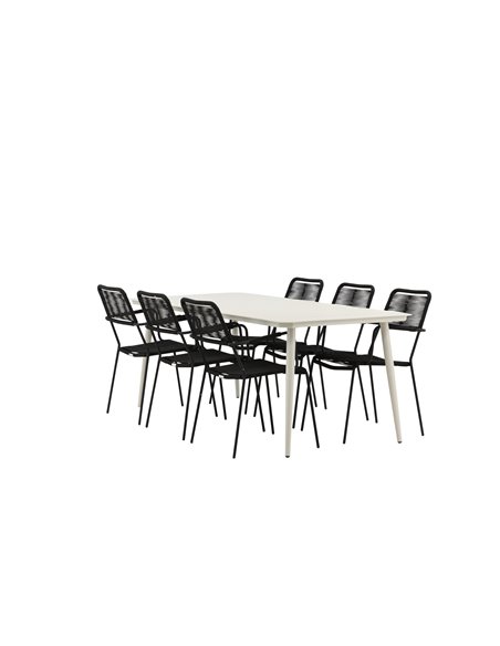 Matgrupp Lina med Lindos matstolar, 200 × 90 cm, Beige/Svart