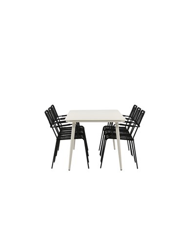 Matgrupp Lina med Lindos matstolar, 200 × 90 cm, Beige/Svart