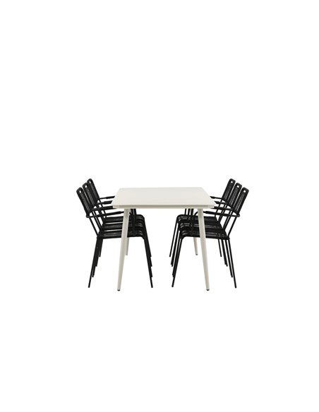 Matgrupp Lina med Lindos matstolar, 200 × 90 cm, Beige/Svart