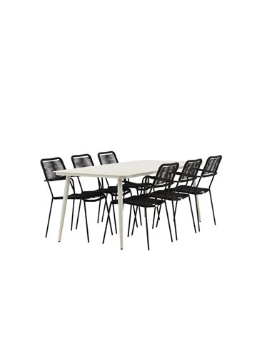 Matgrupp Lina med Lindos matstolar, 200 × 90 cm, Beige/Svart